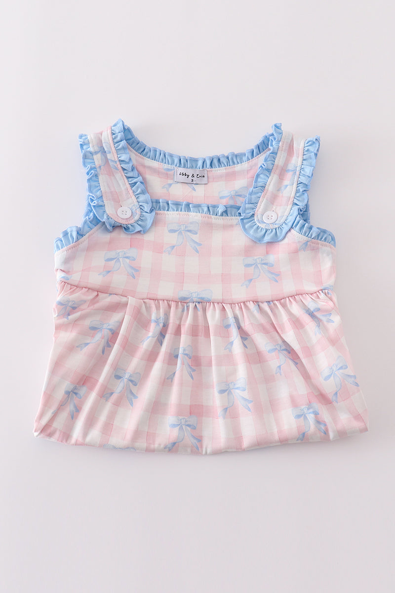 Pink plaid bow print gingham shorts set - Giggles with Grace