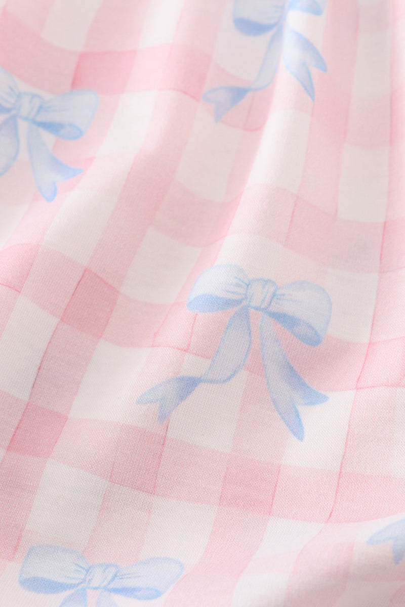 Pink plaid bow print gingham shorts set - Giggles with Grace