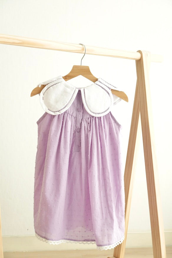 Lavender floral bow embroidery swiss dot girl dress - Giggles with Grace