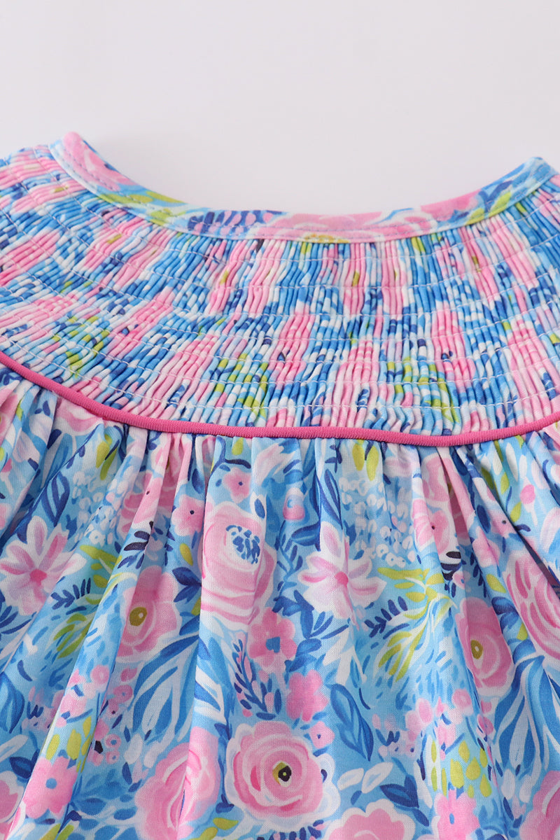 Blue blossom charm smocked girl dress - Giggles with Grace