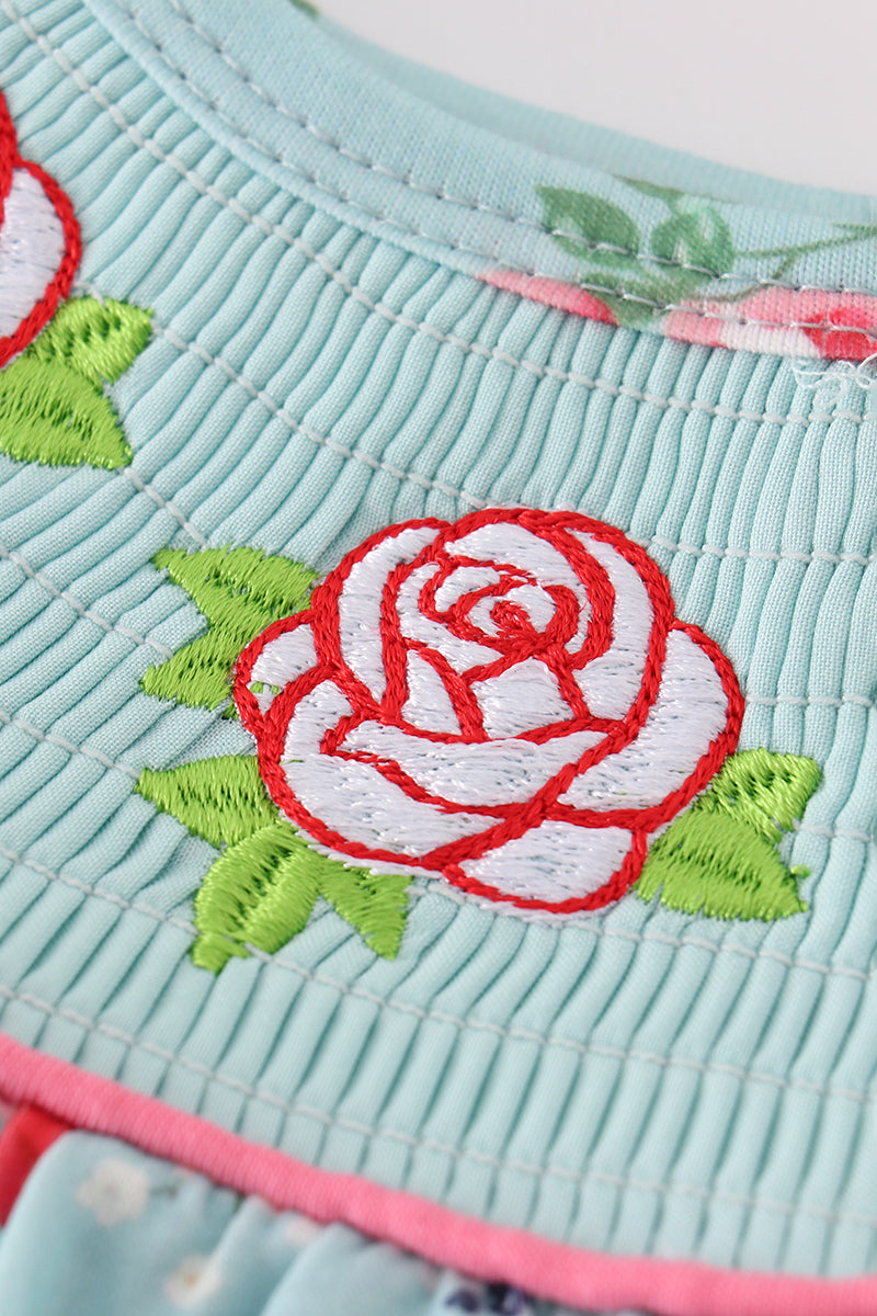 Rosebud bliss print smocked girl bubble - Giggles with Grace