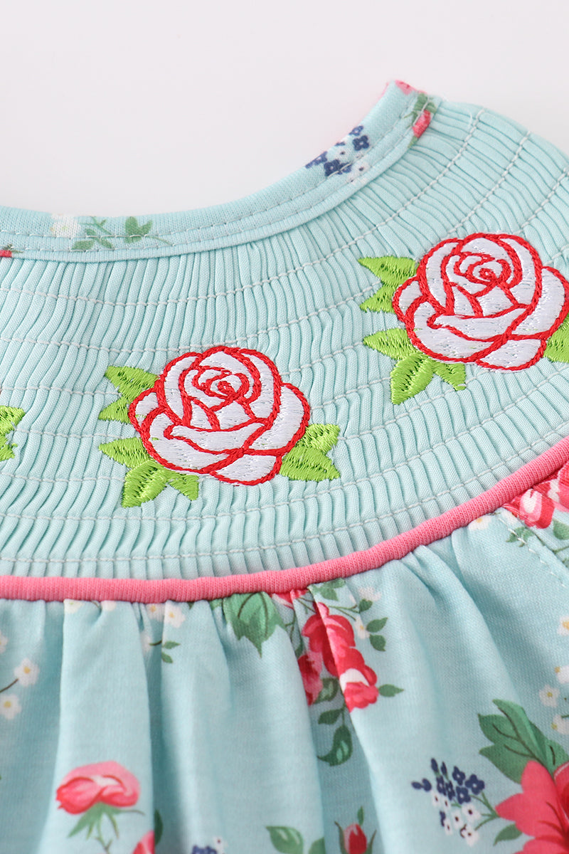 Rosebud bliss print smocked girl bloomer set - Giggles with Grace