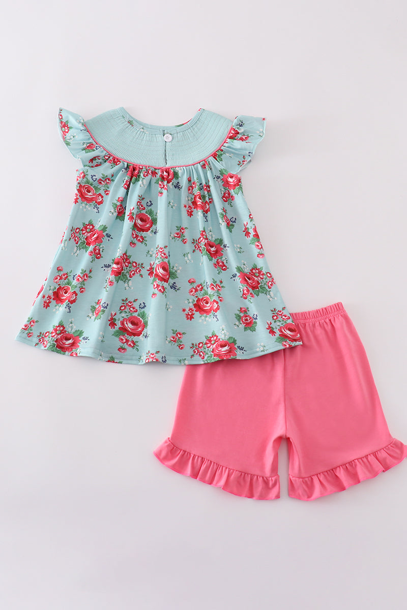 Rosebud bliss print smocked girl set - Giggles with Grace