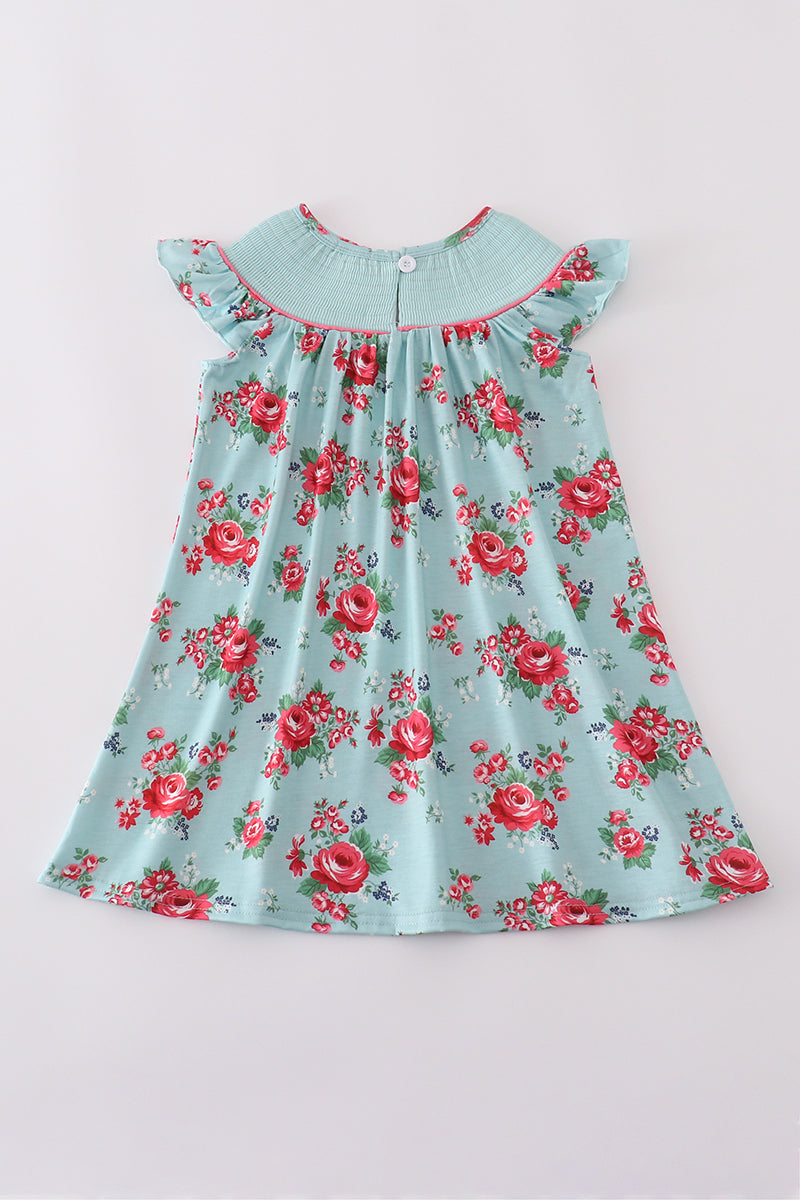 Rosebud bliss print smocked girl dress - Giggles with Grace