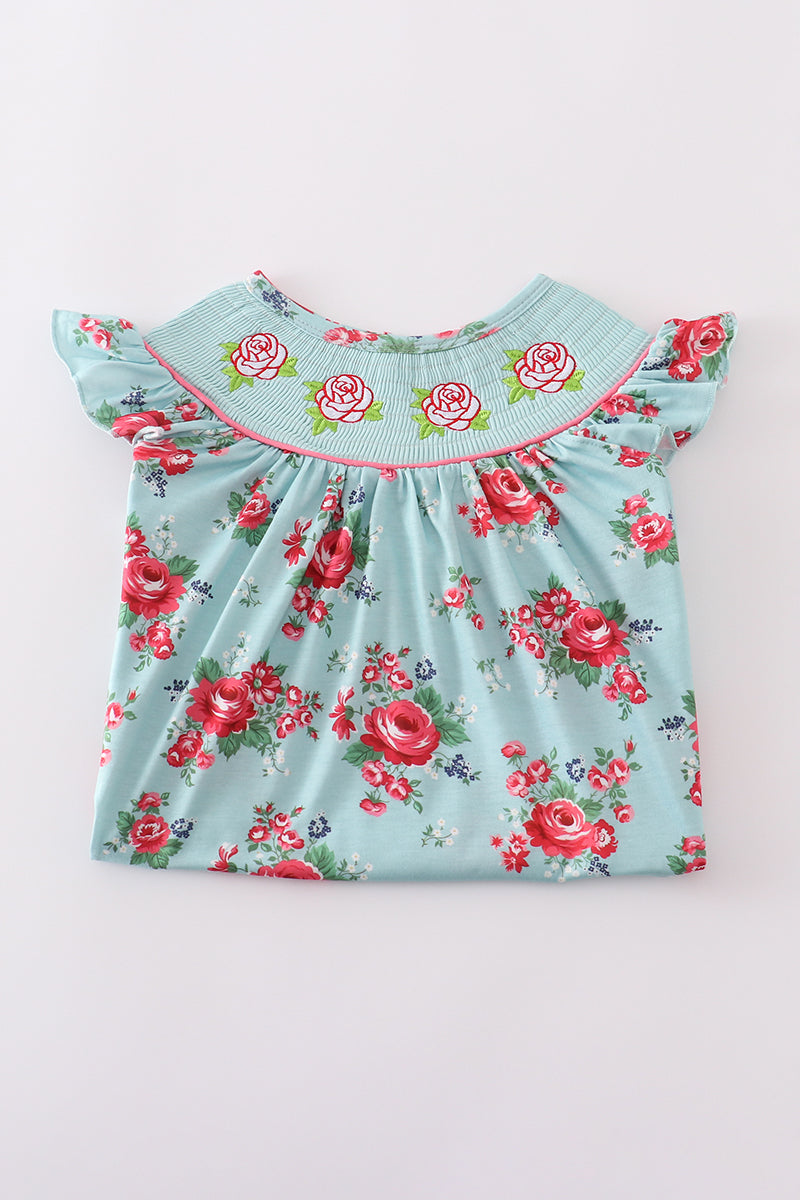 Rosebud bliss print smocked girl dress - Giggles with Grace