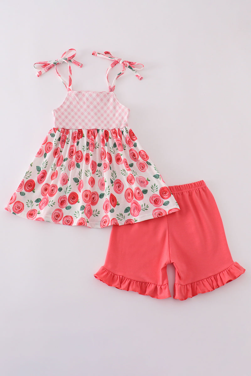 Pink floral print girl set - Giggles with Grace