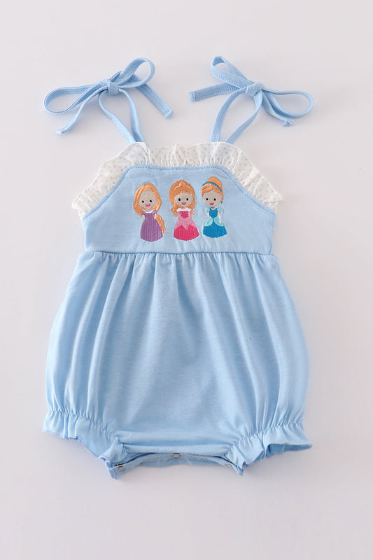 Blue princess embroidery ruffle girl bubble - Giggles with Grace