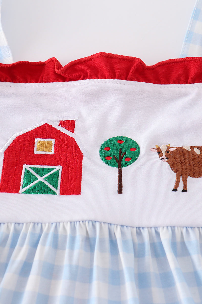 Blue farm embroidery tiered dress - Giggles with Grace