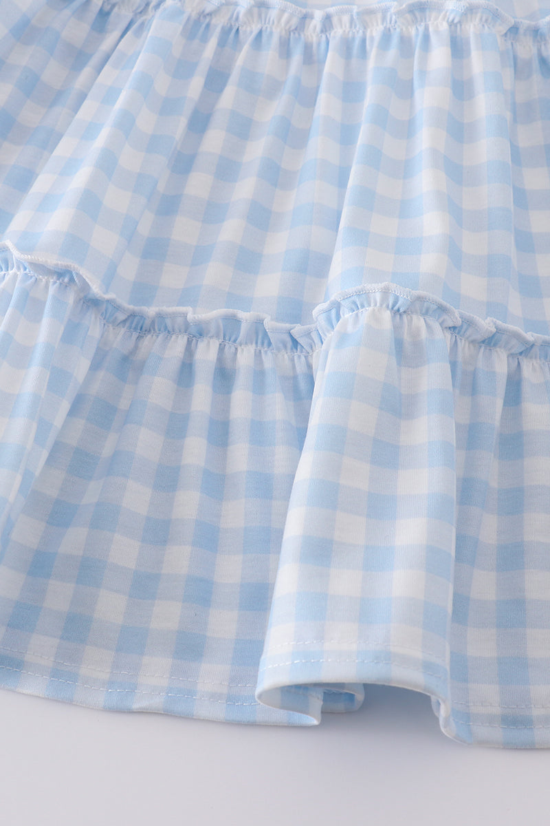 Blue farm embroidery tiered dress - Giggles with Grace