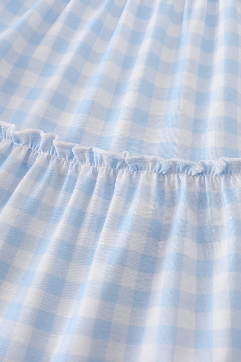 Blue farm embroidery tiered dress - Giggles with Grace