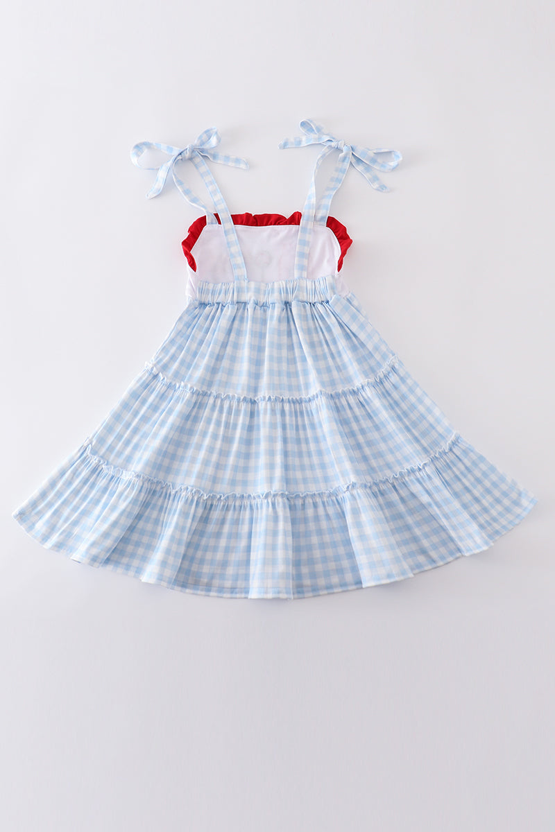 Blue farm embroidery tiered dress - Giggles with Grace
