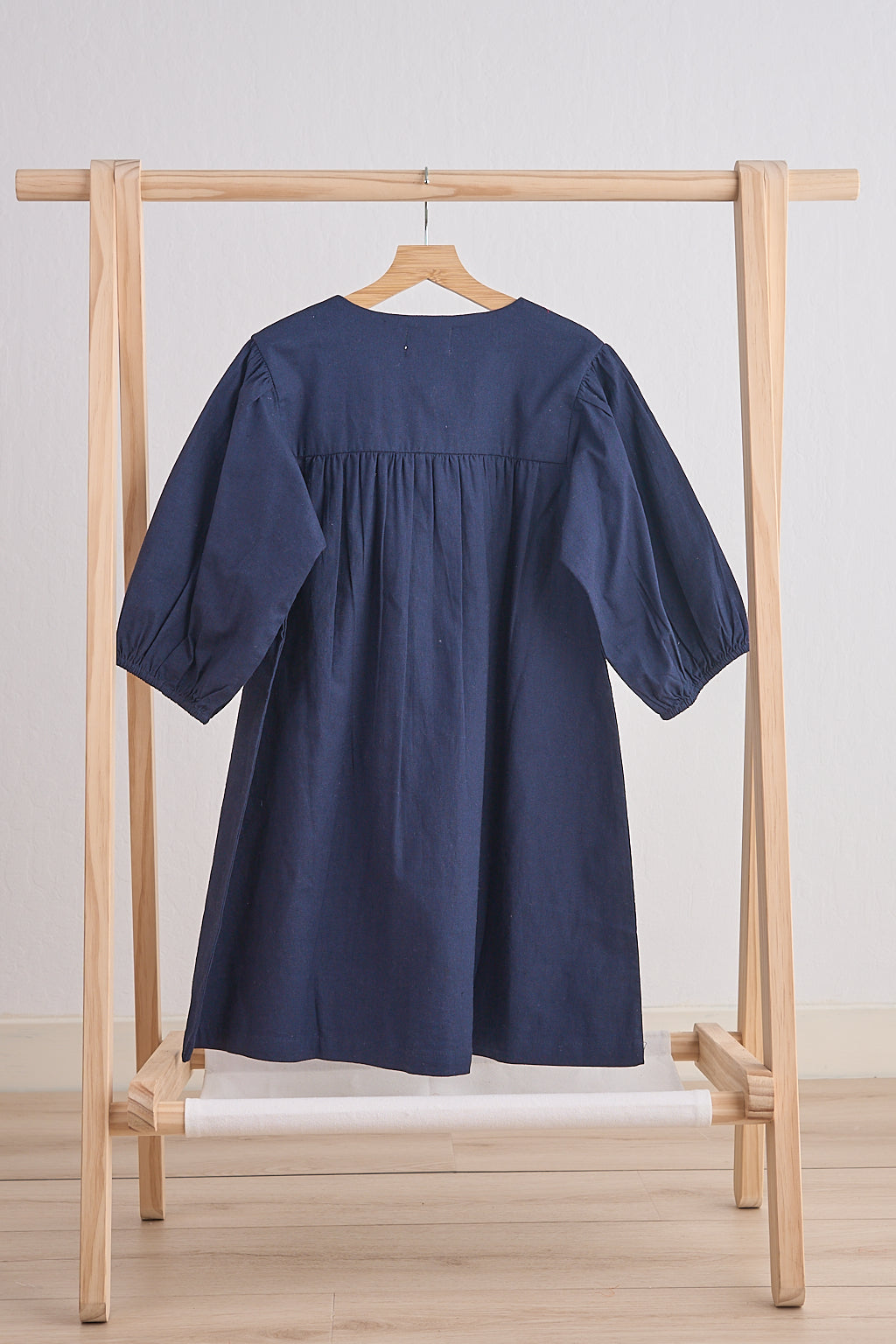 Navy floral embroidery linen girl dress - Giggles with Grace