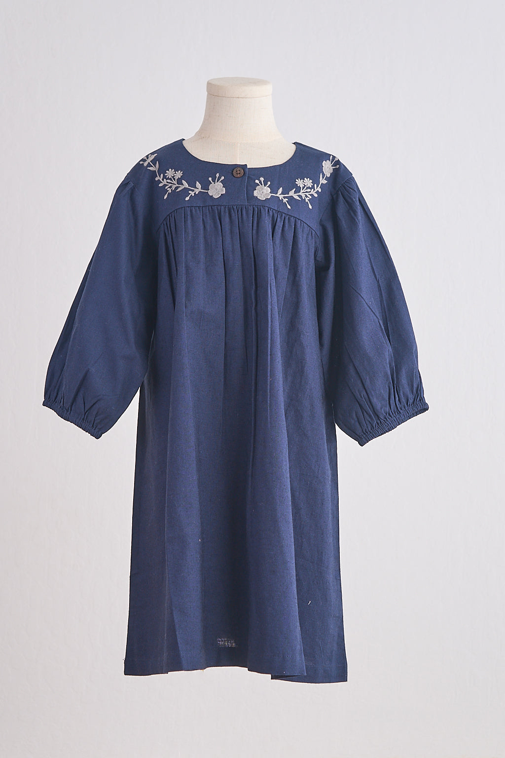 Navy floral embroidery linen girl dress - Giggles with Grace