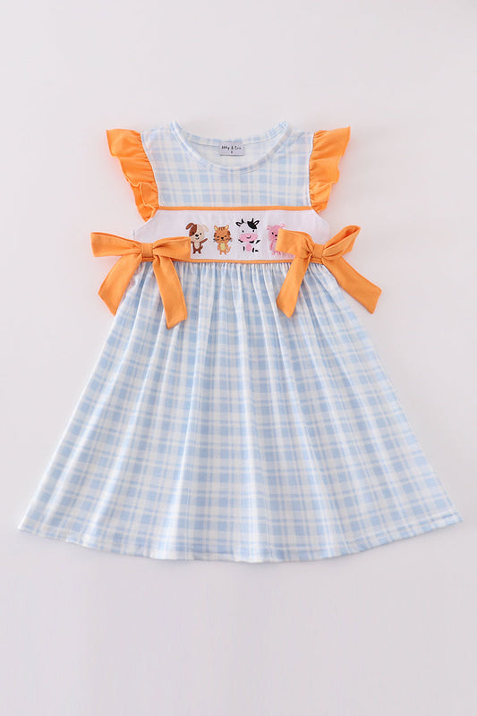 Farm embroidery girl plaid dress - Giggles with Grace