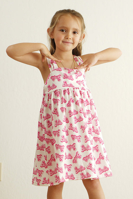 Hot pink barbie print girl dress - Giggles with Grace