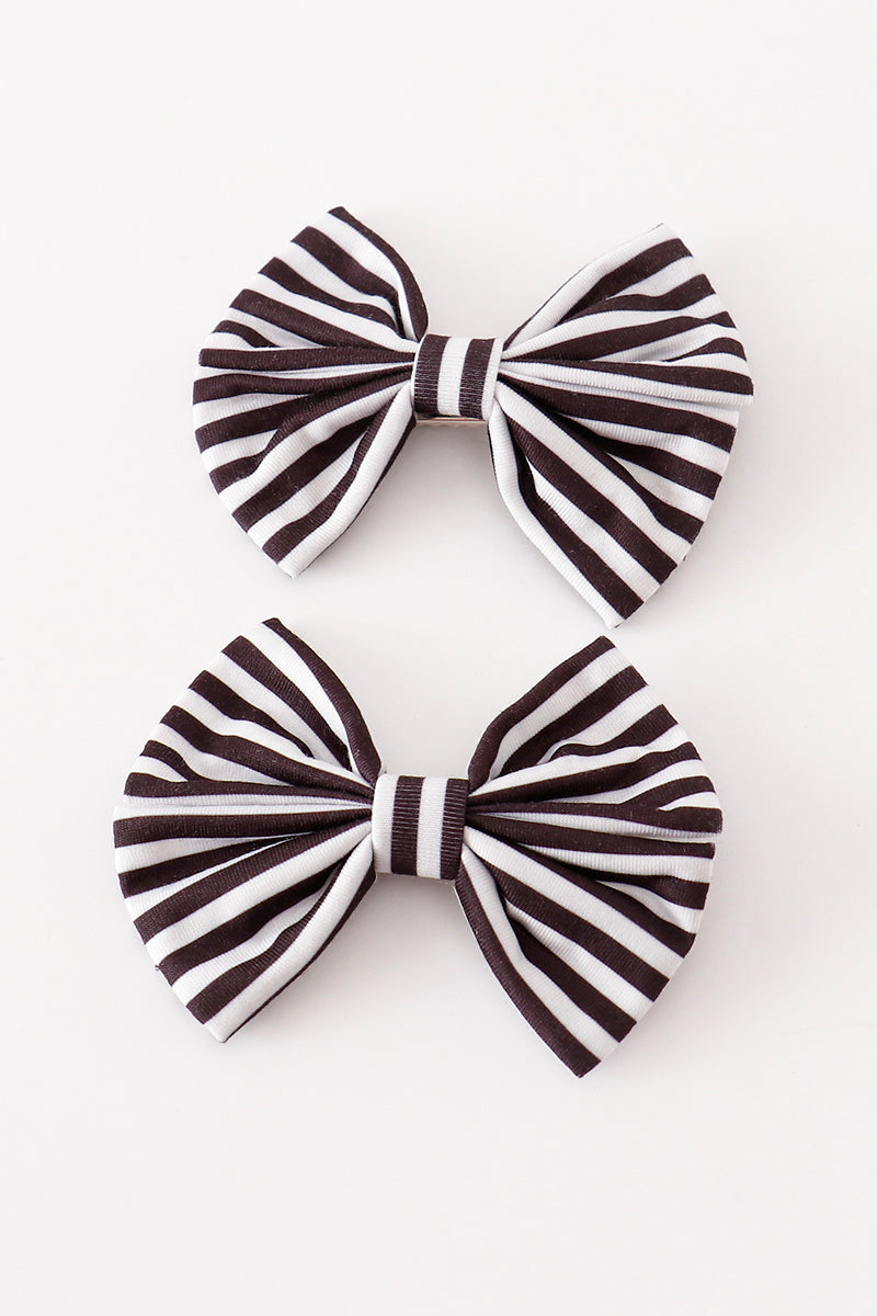 Black stripe piggie hair bow - Giggles with Grace