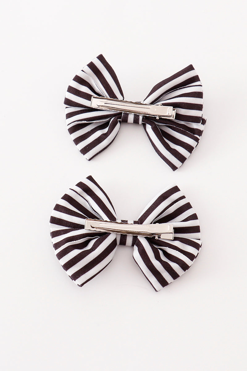 Black stripe piggie hair bow - Giggles with Grace