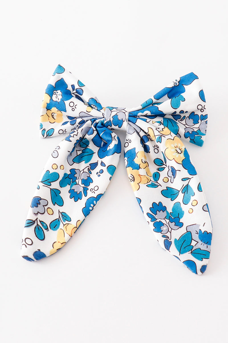 Blue floral print hair sailor bow - Giggles with Grace