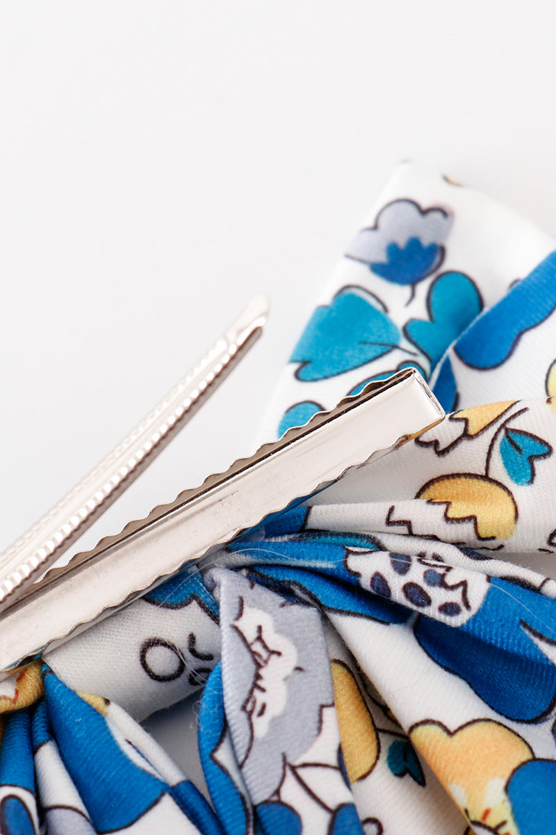 Blue floral print hair sailor bow - Giggles with Grace