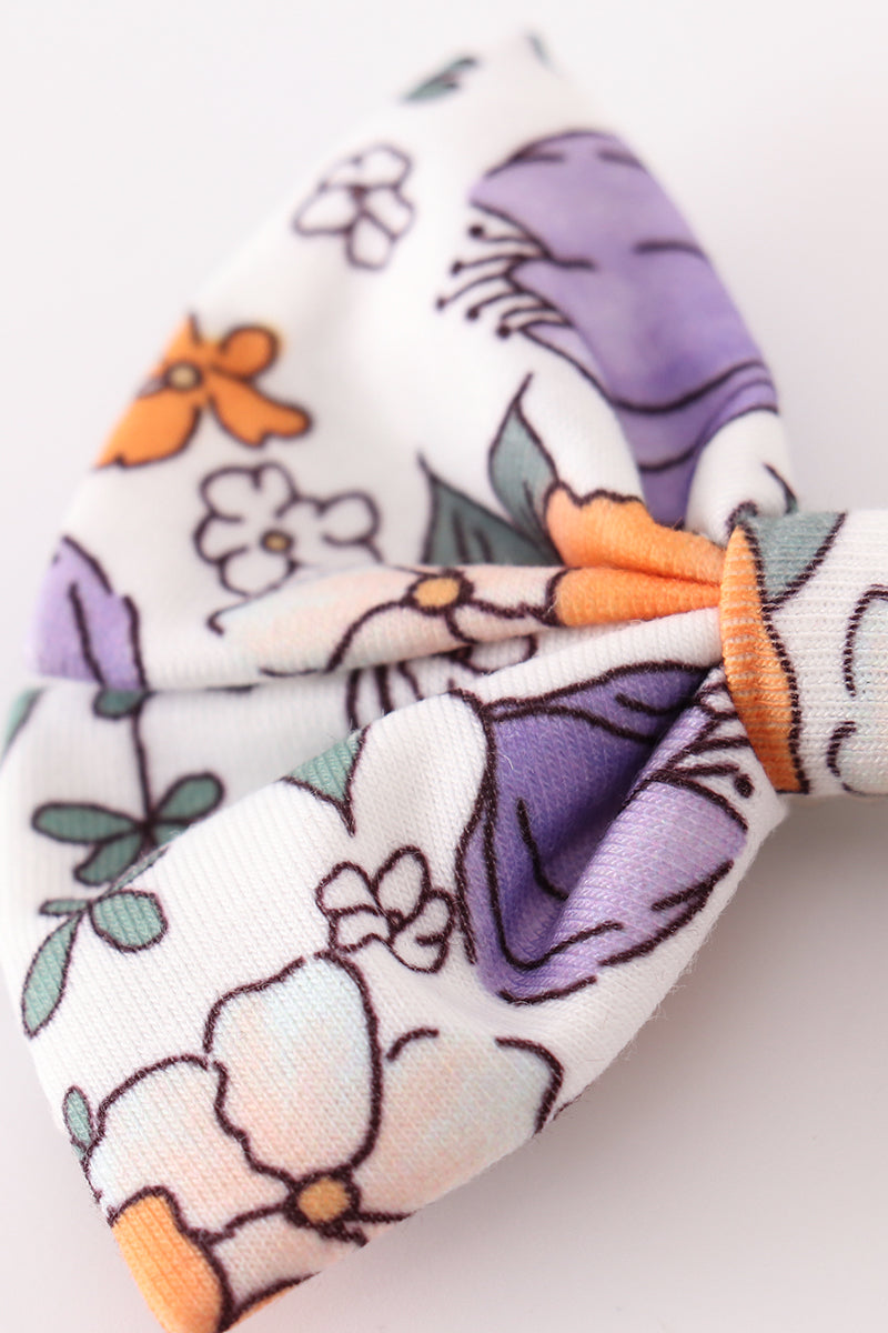 Coral floral print 2pcs piggie hair bow - Giggles with Grace