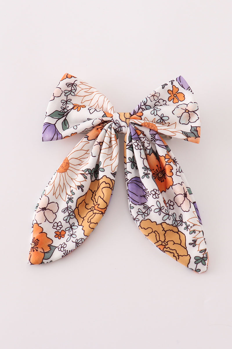 Coral floral print hair sailor bow - Giggles with Grace
