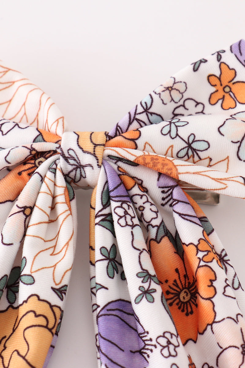 Coral floral print hair sailor bow - Giggles with Grace