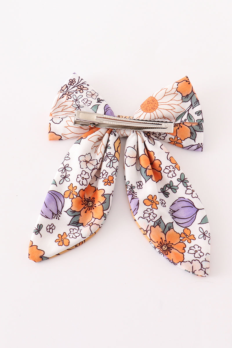 Coral floral print hair sailor bow - Giggles with Grace