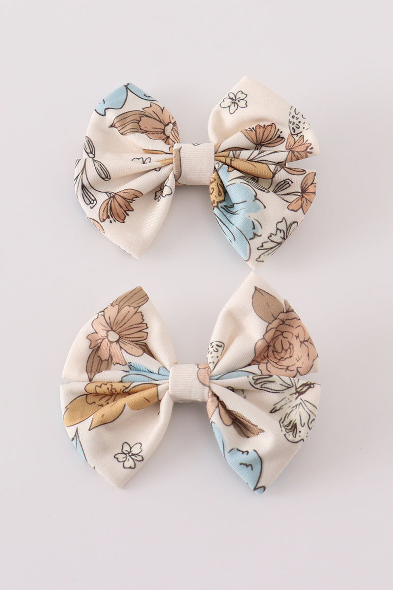 Floral print 2pc hair bow - Giggles with Grace