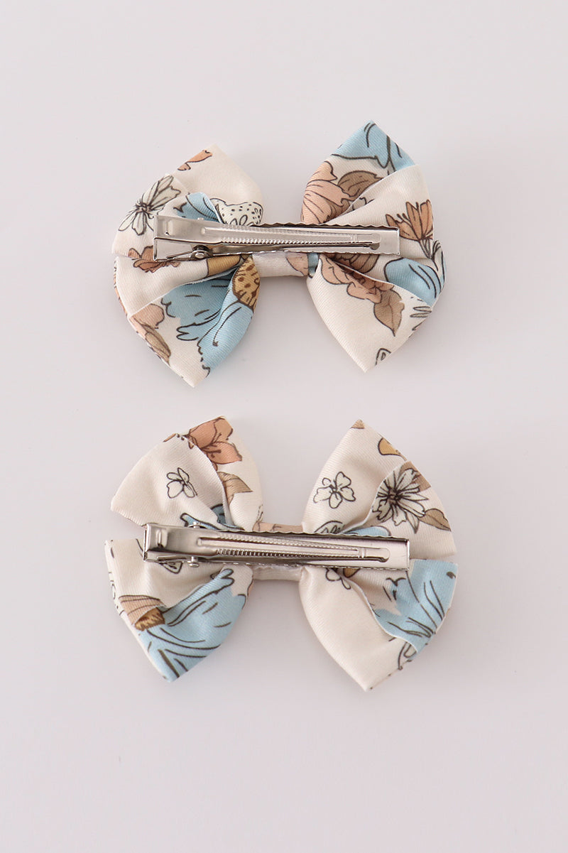 Floral print 2pc hair bow - Giggles with Grace