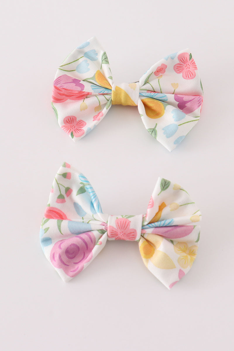 Floral print hair bow - Giggles with Grace