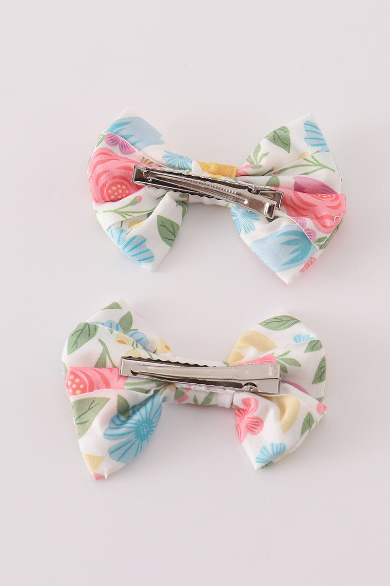 Floral print hair bow - Giggles with Grace