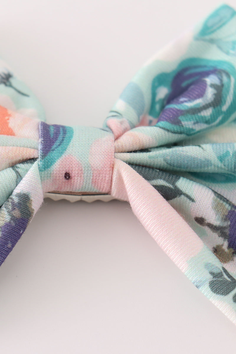 Green garden serenity print girl piggie hair bow - Giggles with Grace