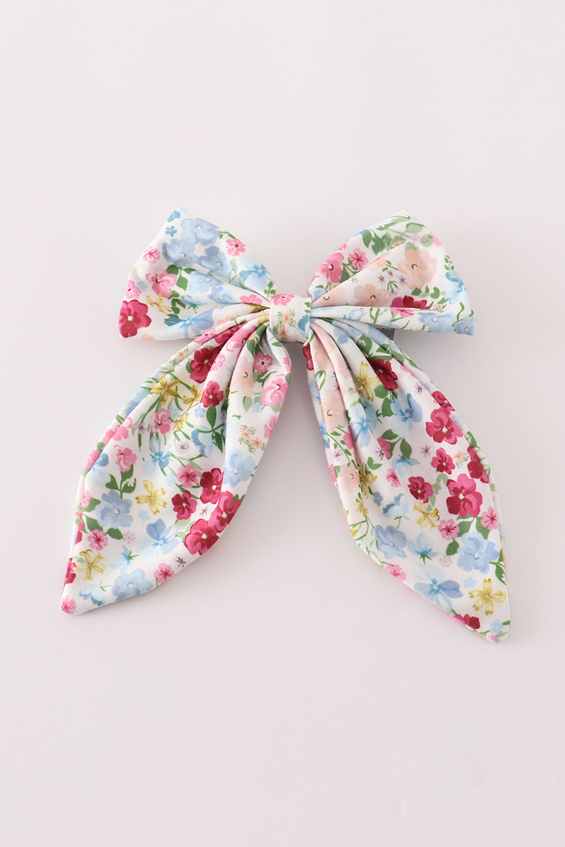 Pink floral print sailor hair bow - Giggles with Grace