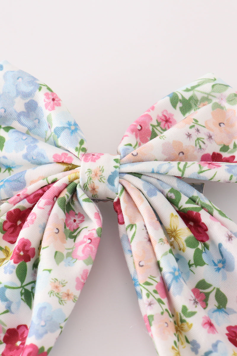 Pink floral print sailor hair bow - Giggles with Grace