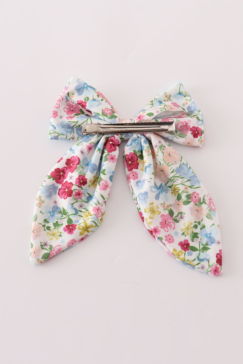 Pink floral print sailor hair bow - Giggles with Grace