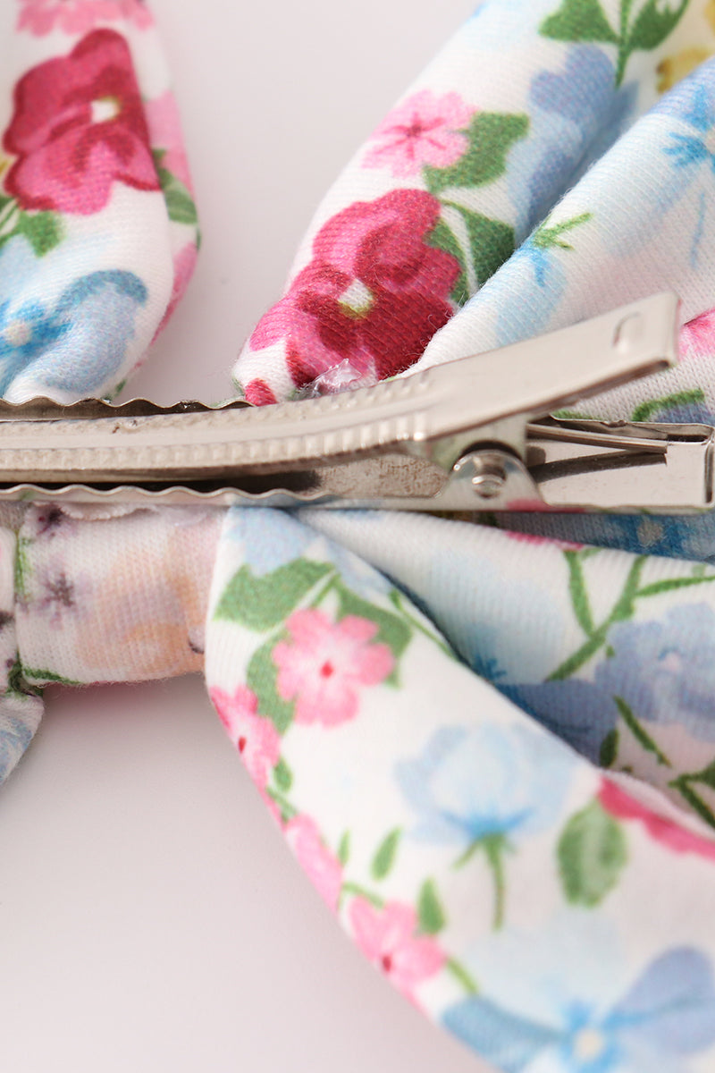 Pink floral print sailor hair bow - Giggles with Grace
