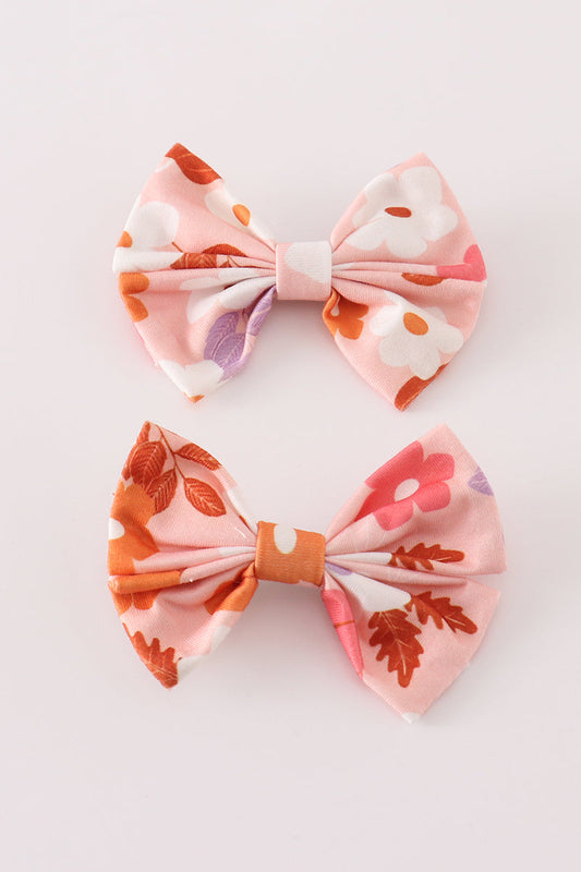 Pumpkin floral print 2pc hair bow - Giggles with Grace