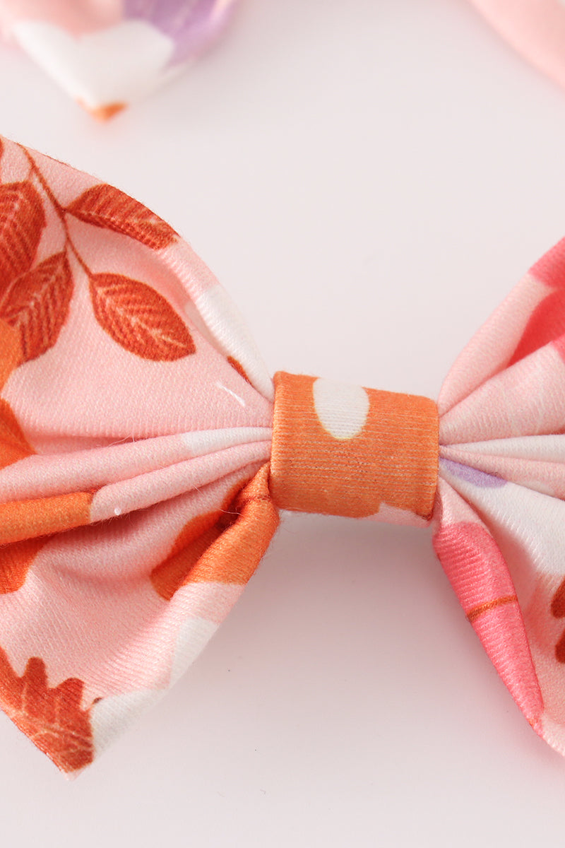 Pumpkin floral print 2pc hair bow - Giggles with Grace