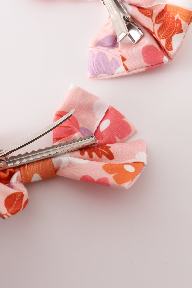 Pumpkin floral print 2pc hair bow - Giggles with Grace