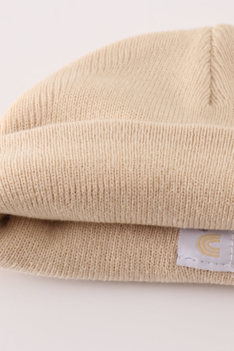 Beige ribbed basic knit beanie - Giggles with Grace