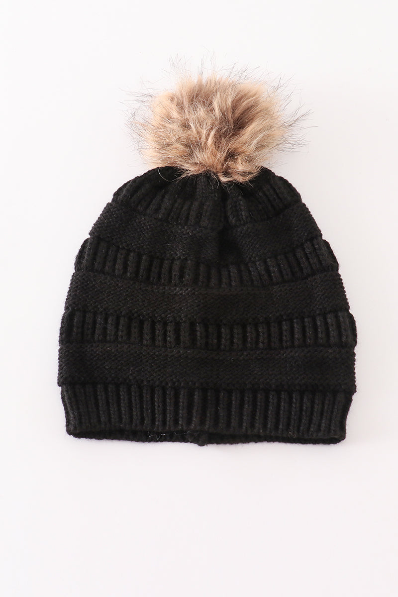 Black pompom cable beanie - Giggles with Grace