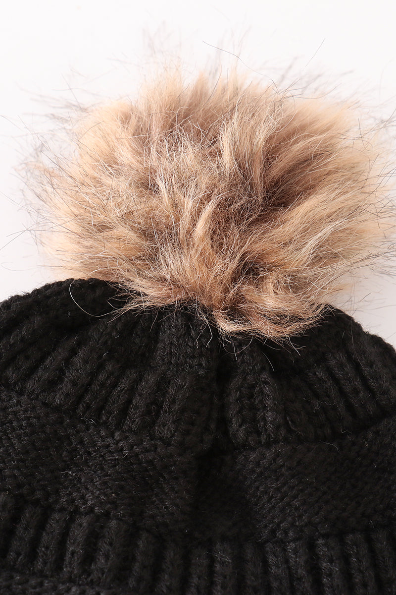 Black pompom cable beanie - Giggles with Grace