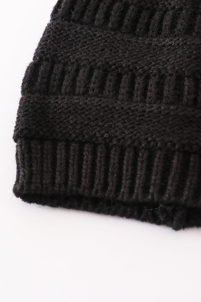 Black pompom cable beanie - Giggles with Grace