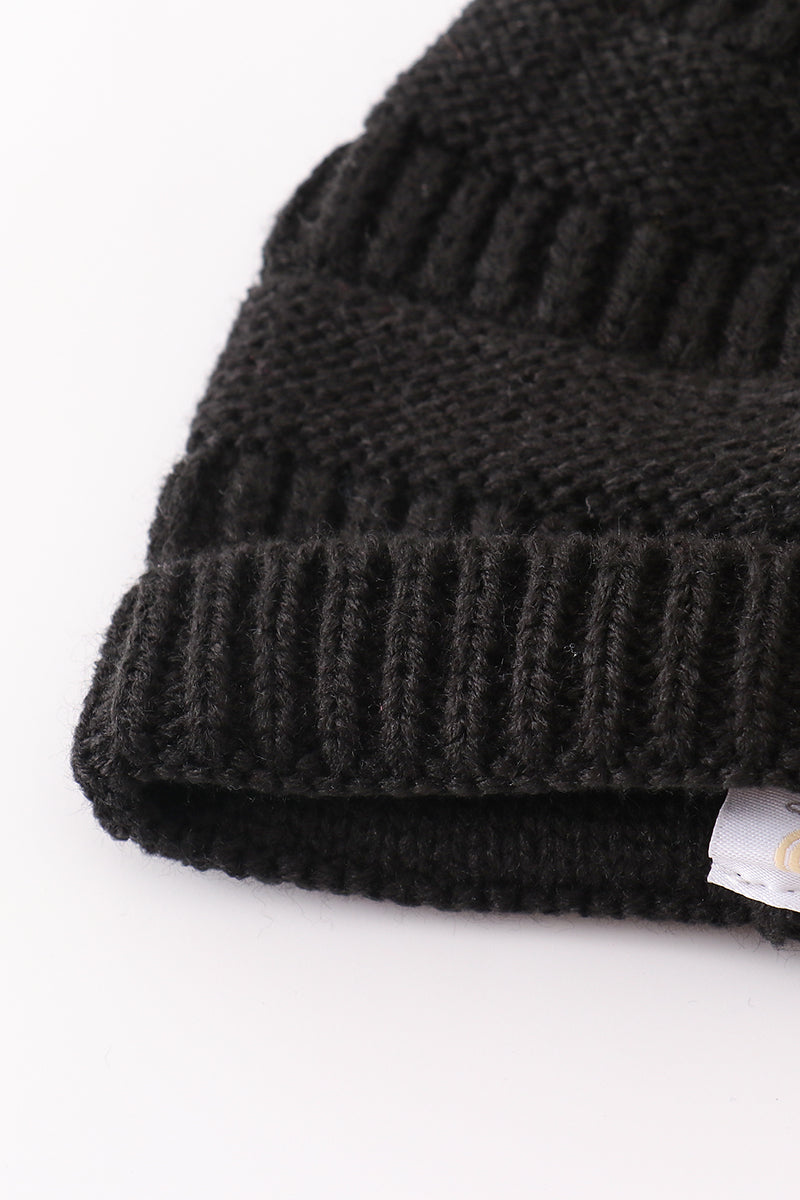 Black pompom cable beanie - Giggles with Grace