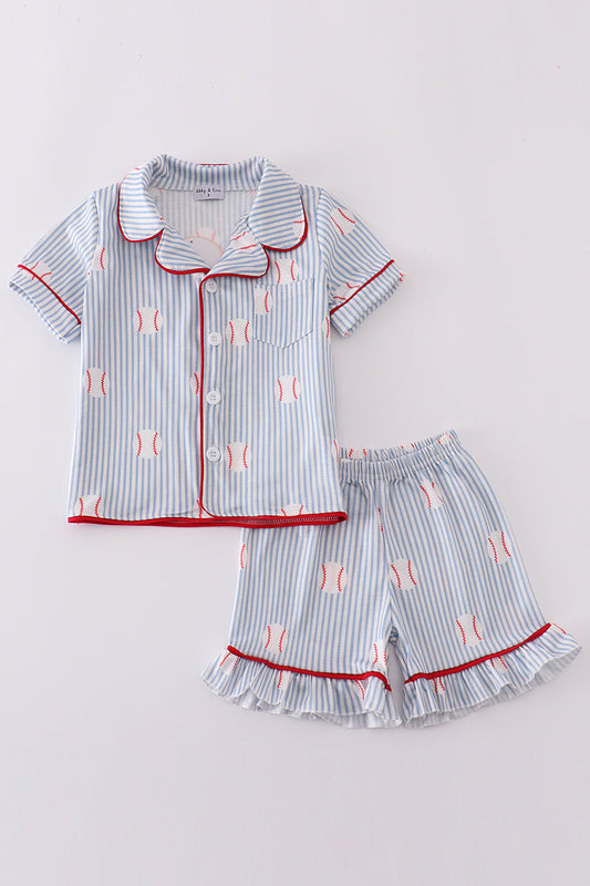 Blue stripe baseball pajamas set - Giggles with Grace