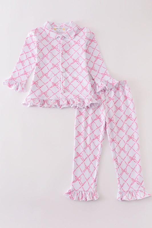 Premium Pink bow tie girl pajamas set - Giggles with Grace