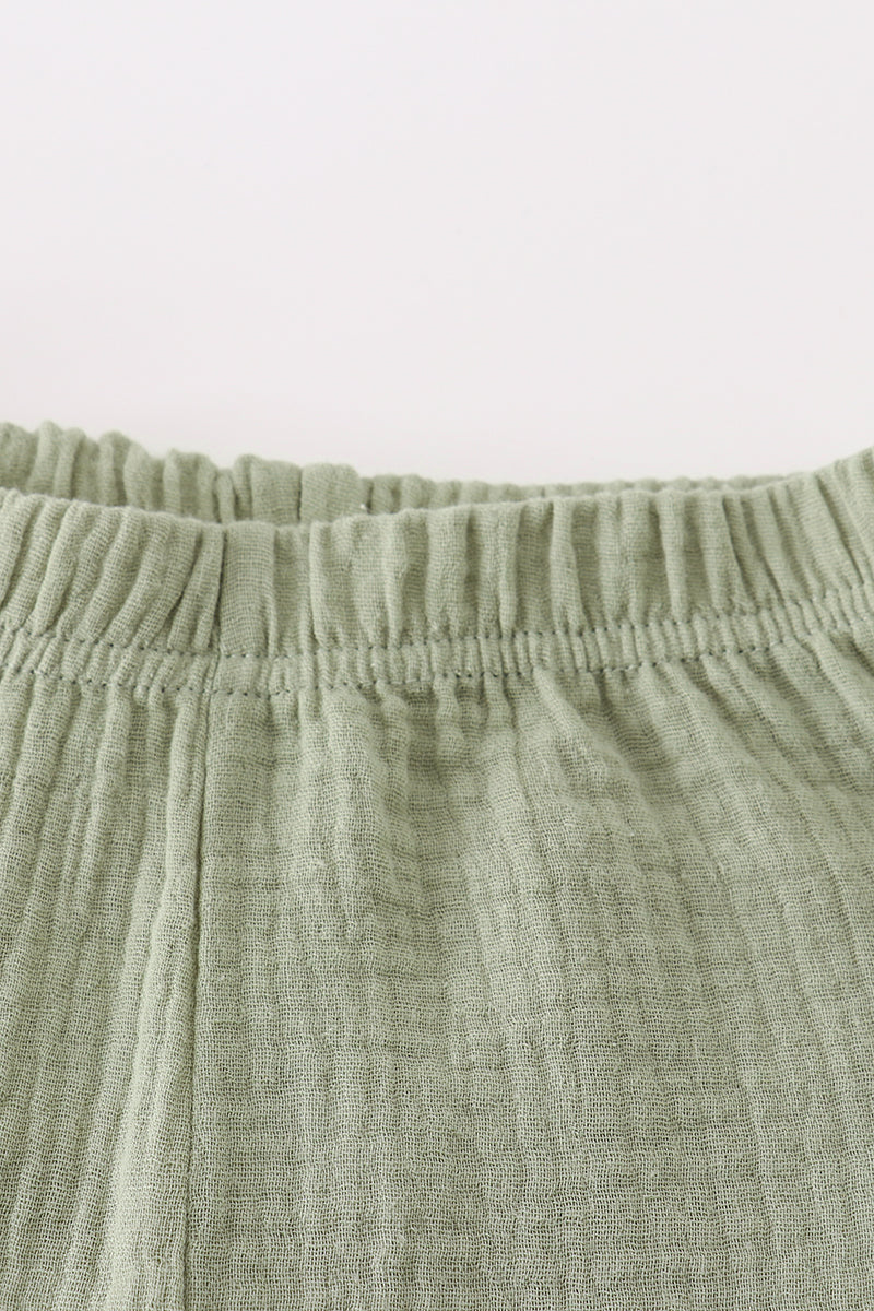 Premium Sage muslin ruffle shorts set - Giggles with Grace