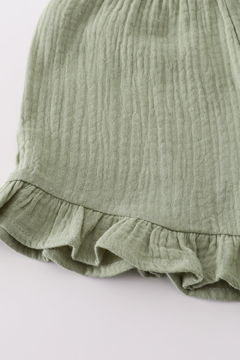 Premium Sage muslin ruffle shorts set - Giggles with Grace