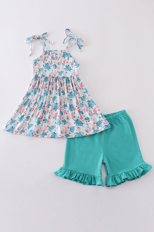 Green turtle print set - Giggles with Grace
