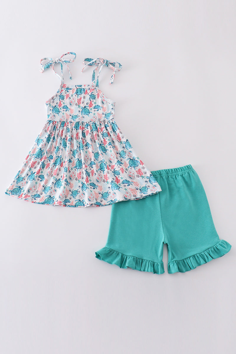 Green turtle print set - Giggles with Grace